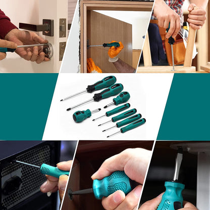 -  WAIZHIUA 10Pcs Screwdriver Set, Heavy Duty Magnetic Screwdriver with 5 Flat & 5 Cross Head