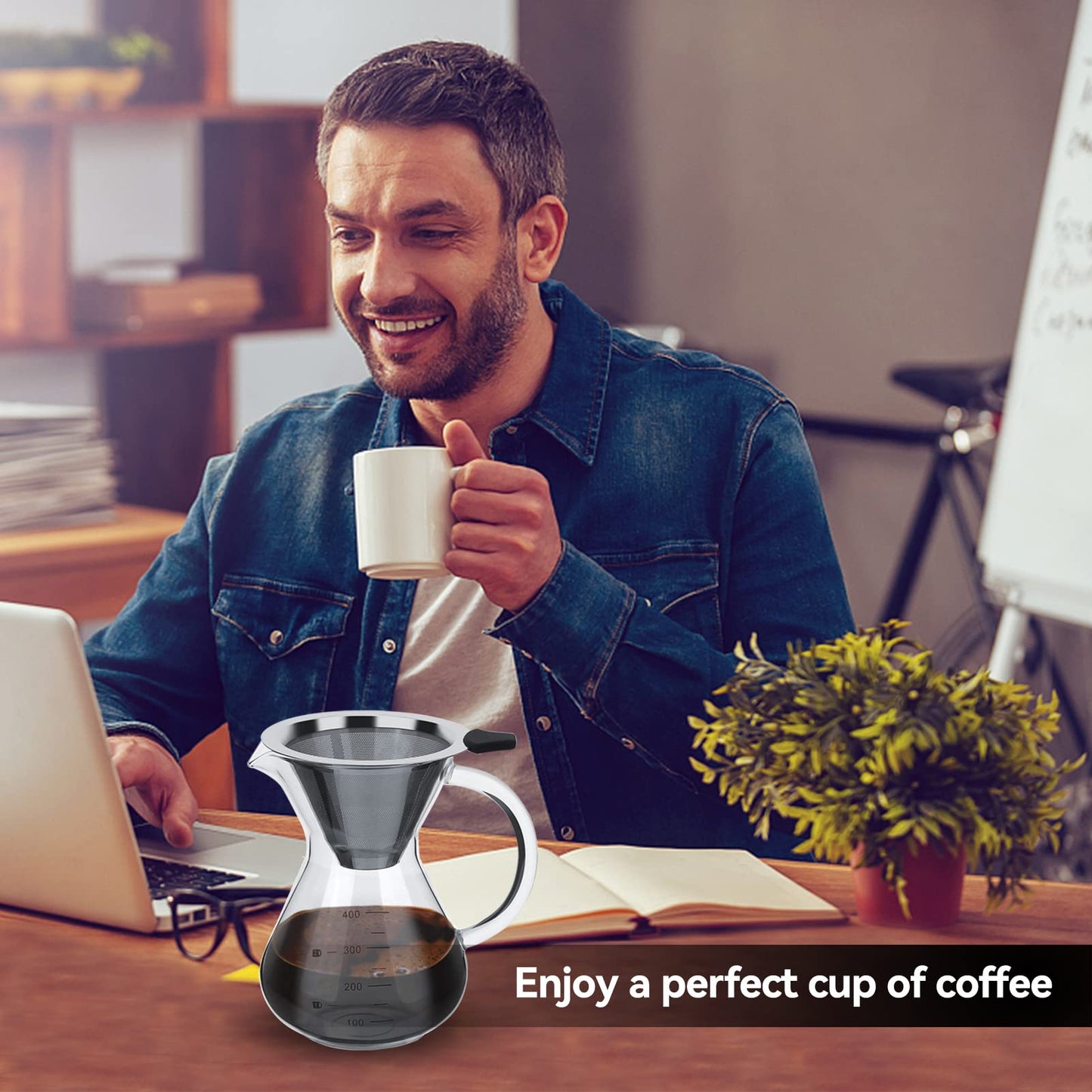 - HERCHR Pour Over Coffee Maker | 400ml/14Oz | Borosilicate Glass Pour Over Coffee Brewer -