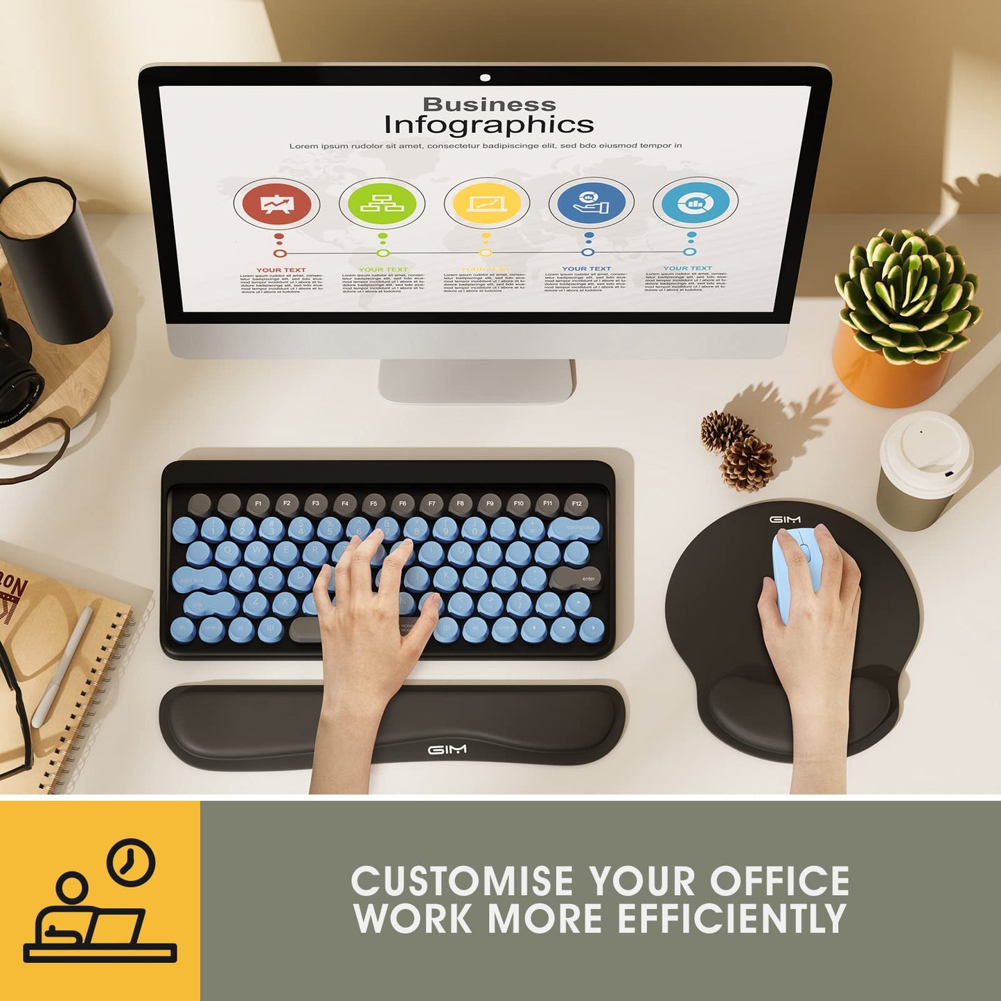 - GIM Keyboard Wrist Rest Mouse Mat Set | Ergonomic Keyboard Wrist Support Memory Foam Mouse Mat | Wrist Cushion Support -