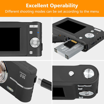 - Digital Camera | 1080P 50MP Vlogging Camera with 16X Digital Zoom | Compact Camera with 32GB SD Card and 2 Batteries -