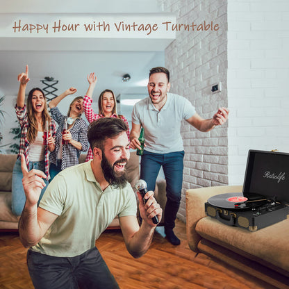 - Retrolife Vinyl Record Player | 3-Speed | Bluetooth | Suitcase Portable Belt-Driven Record Player with Built-in Speakers -