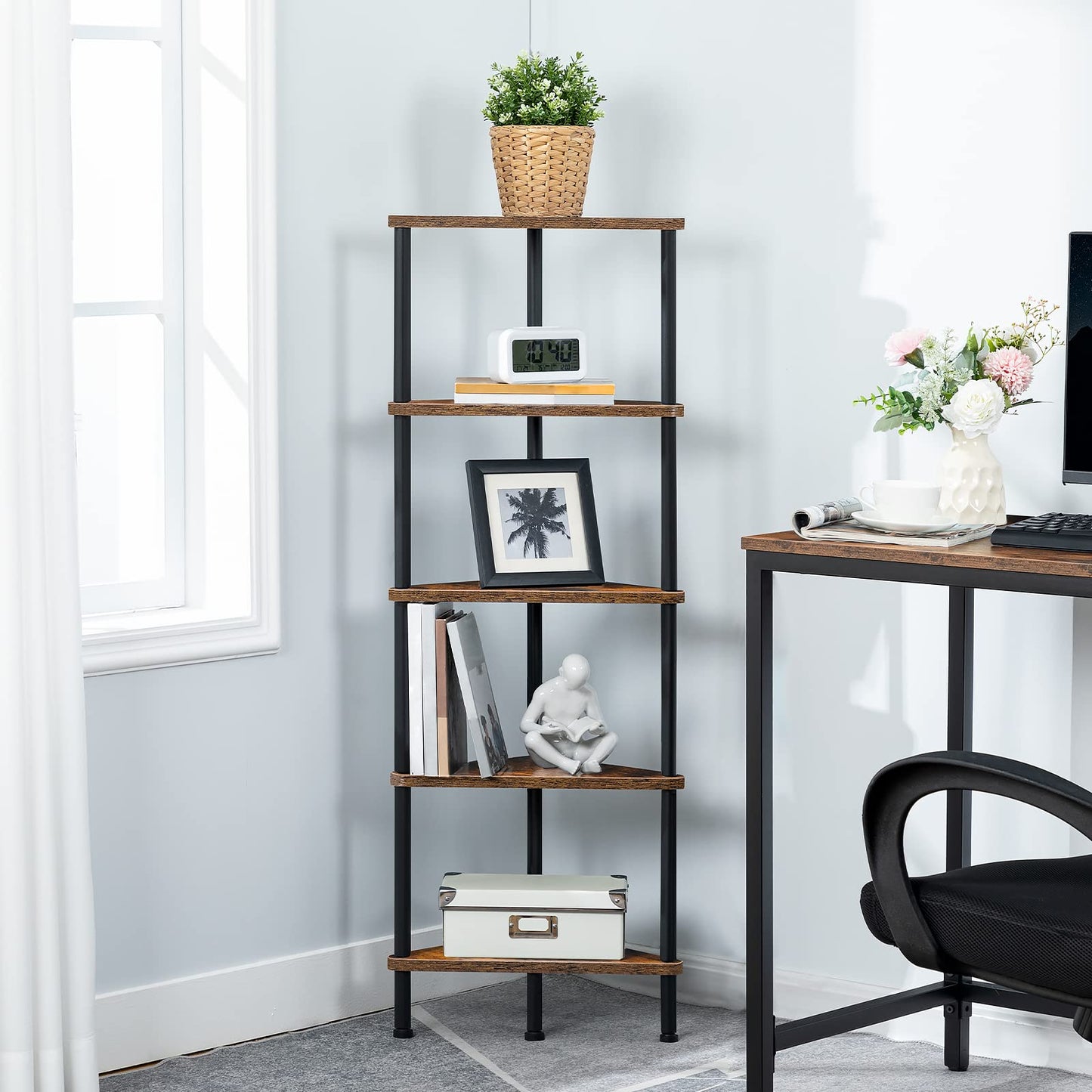 - HOOBRO Corner Shelf | Storage Shelving Unit | Corner Bookcase | 5-Tier Freestanding Bookcase -