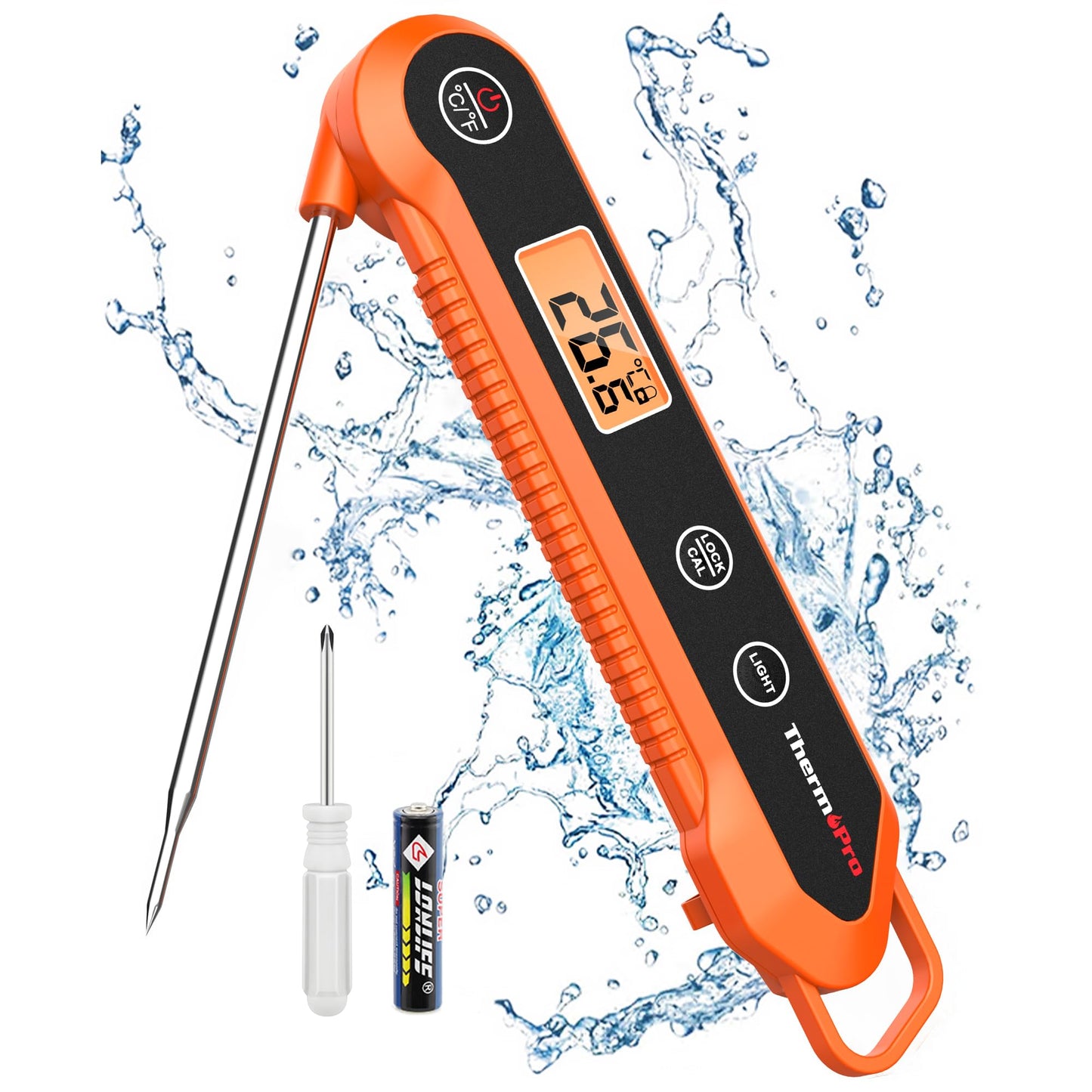 - ThermoPro TP03H Meat Thermometers | Foldable Food Temperature Probe | IPX6 Waterproof Food Thermometer -