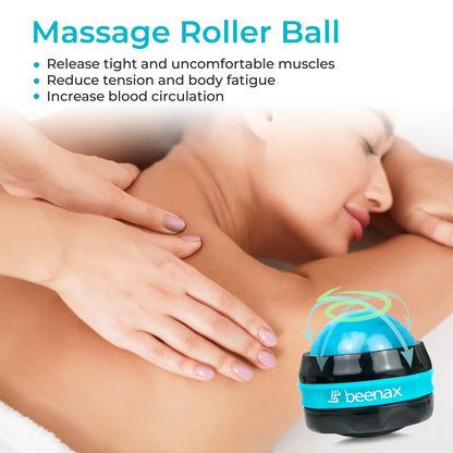 Beenax Massage Roller Ball (Set of 2), Sore and Tight Muscle Pain Relief, Manual Self Massager, Relax Shoulders, Arms, Neck, Back, Legs, Calves, Foot and Body Tension, Essential Oil or Lotion