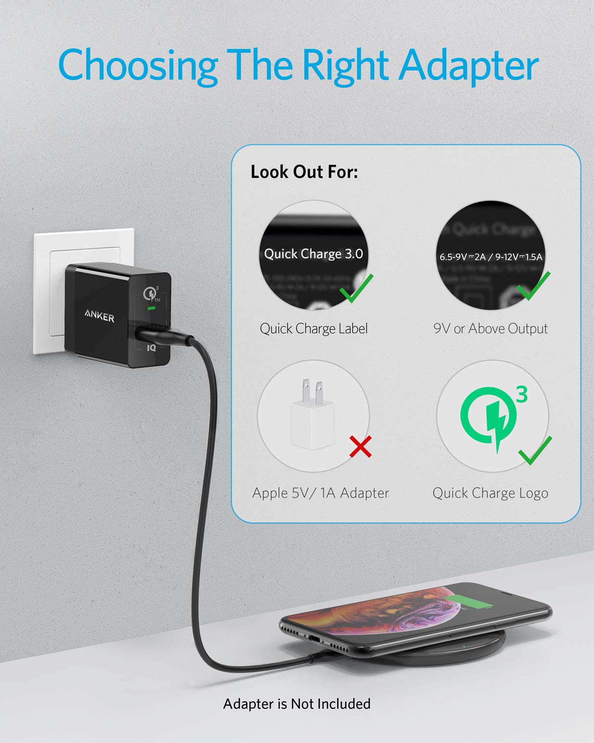 Anker Wireless Charger, PowerWave Pad for Samsung, Qi-Certified 10W Max for iPhone 13/13 Pro/12/11/SE 2020/AirPods/Galaxy S20 (No AC Adapter, Not Compatible with MagSafe Magnetic Charging)