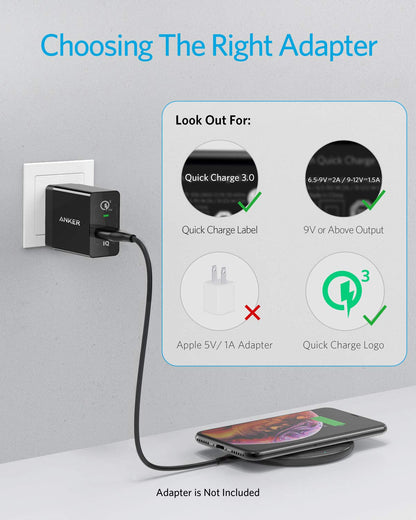 Anker Wireless Charger, PowerWave Pad for Samsung, Qi-Certified 10W Max for iPhone 13/13 Pro/12/11/SE 2020/AirPods/Galaxy S20 (No AC Adapter, Not Compatible with MagSafe Magnetic Charging)