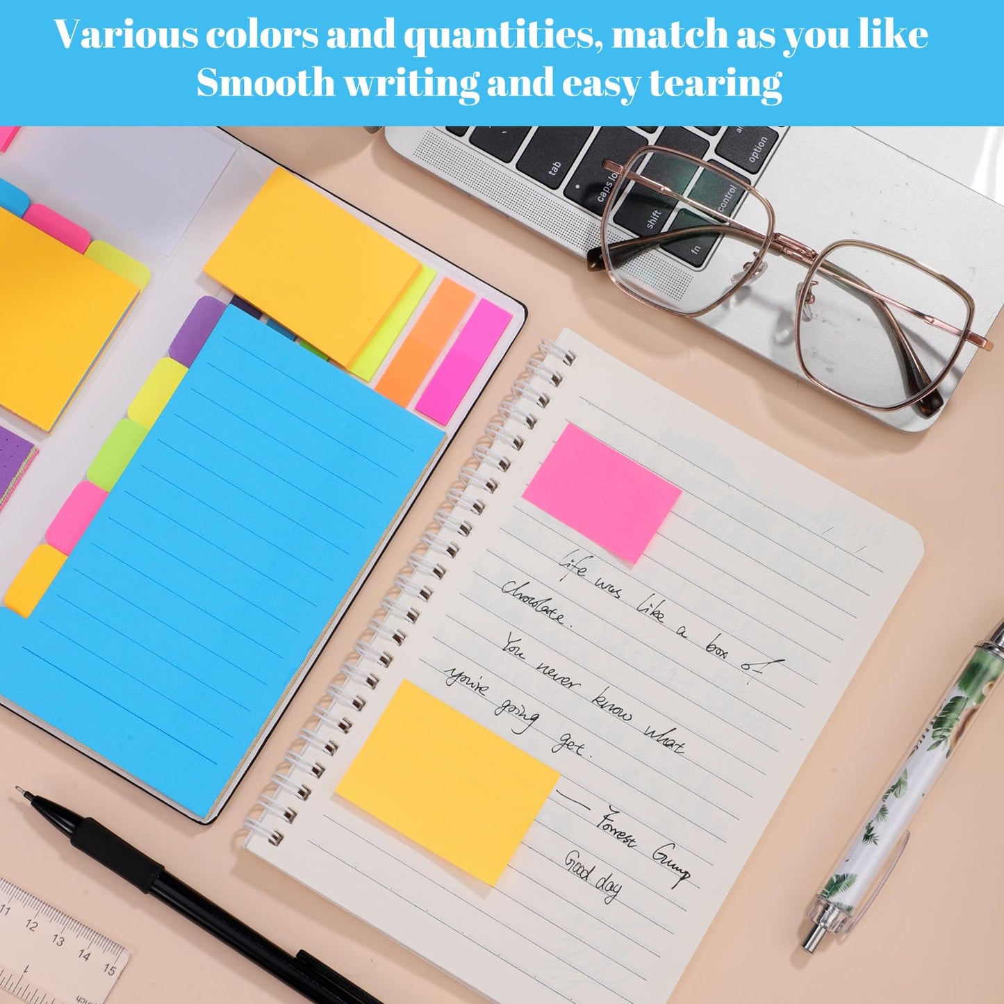 400 Pcs Sticky Notes Set, Multicolor Adhesive Notes with PU Leather Cover, Student Essentials Index Flags Pads for Books, Folders, Index,School Office Supplies