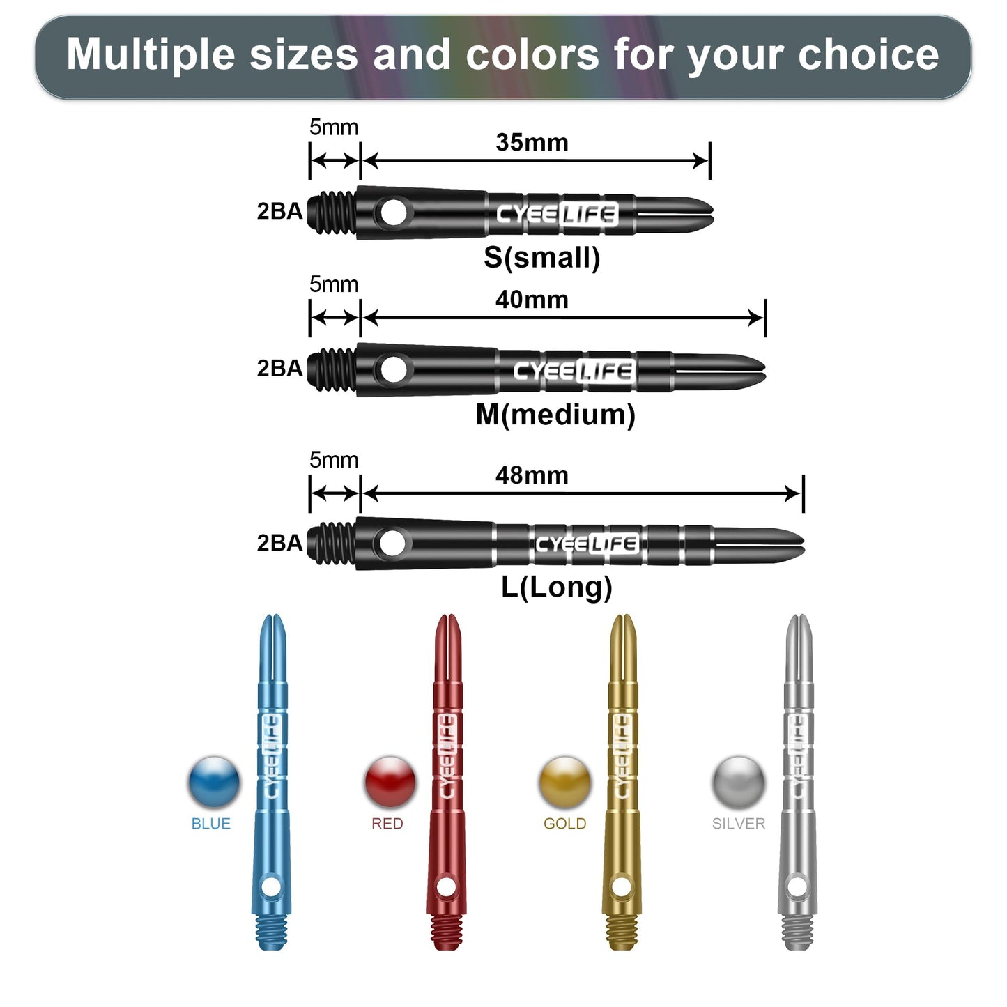 CyeeLife Pro Dart Shafts Aluminium 15Packs(5 Sets) with 20pcs Rubber O Rings,Black 48mm