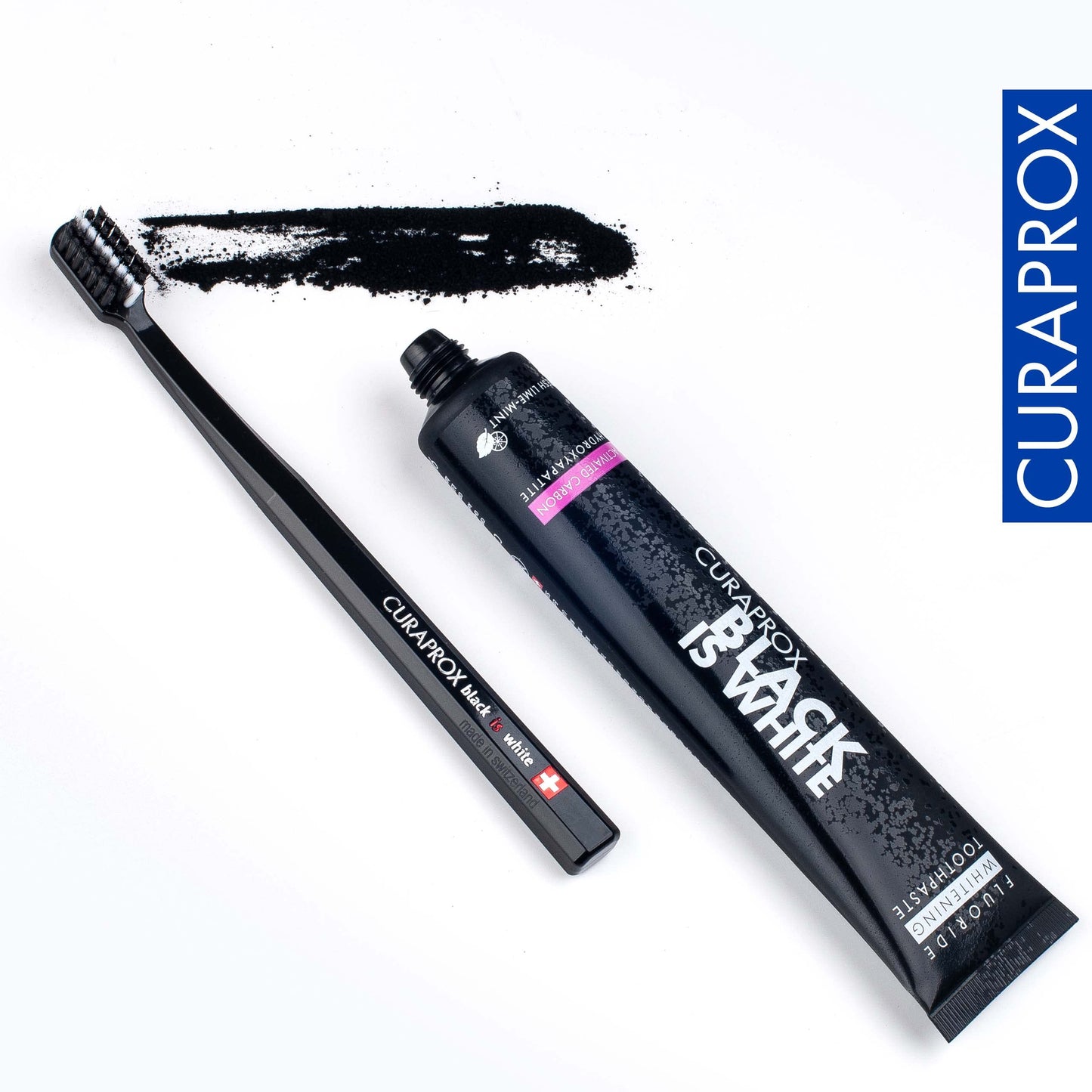 Curaprox Black is White Toothpaste, 60ml + CS 5460 Ultra-Soft Toothbrush - Activated Charcoal Whitening Toothpaste Set, 2 Count (Pack of 1)