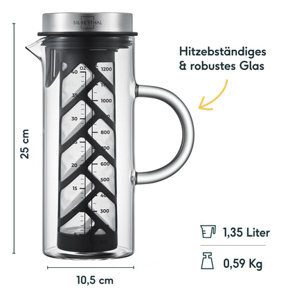- SILBERTHAL Cold Brew Coffee Maker  | Glass & Stainless Steel | Long Insert For Iced Coffee & Tea -
