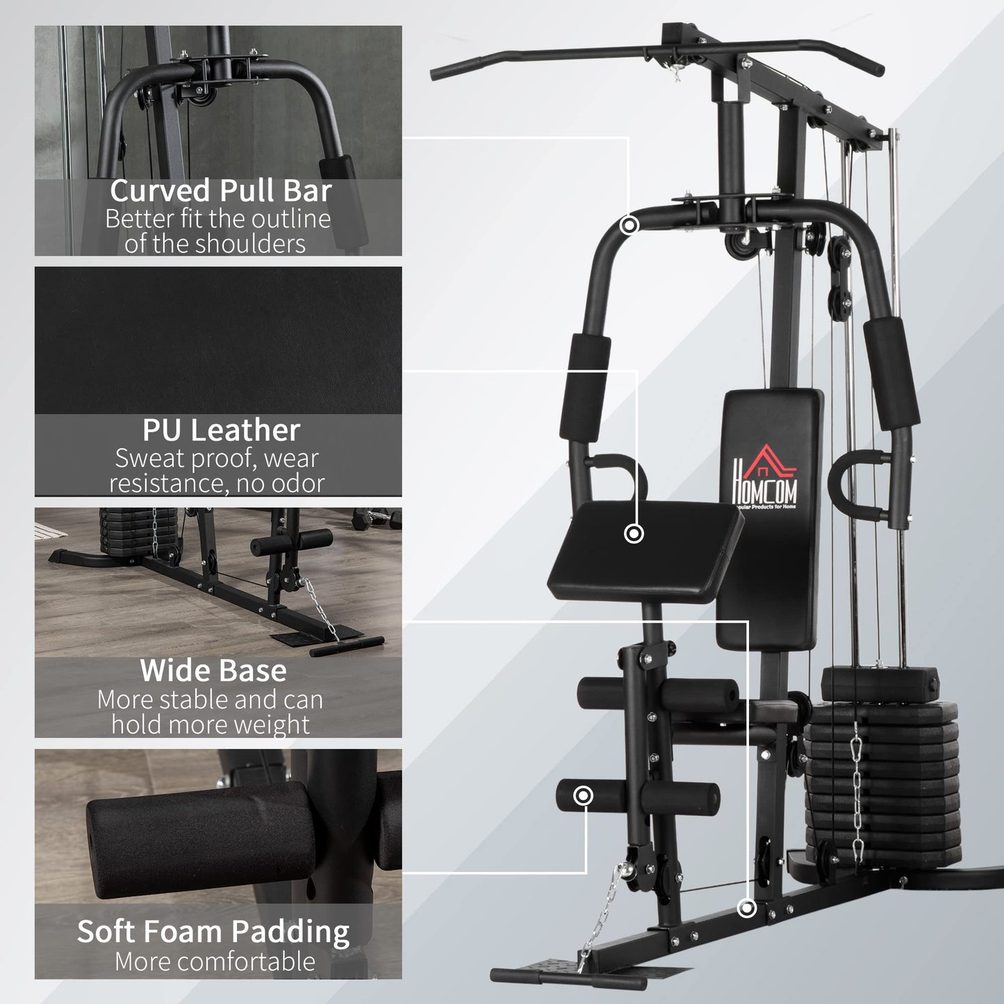 - HOMCOM Multi Gym with Weights | Multifunction Home Gym Machine | 45kg Weight Stack -