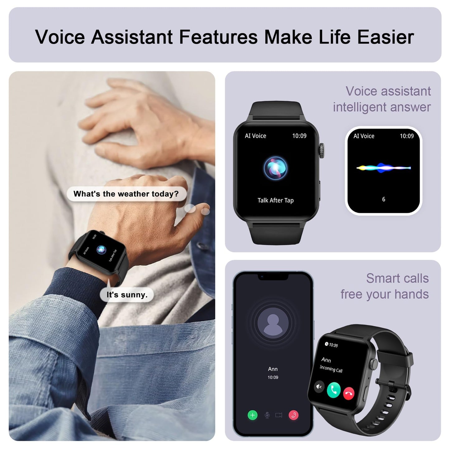 - IOWODO Smart Watch for Men Women (Answer/Make Calls) | Voice Assistant | 1.85" Fitness Watch with SpO2 Heart Rate Sleep Monitor -