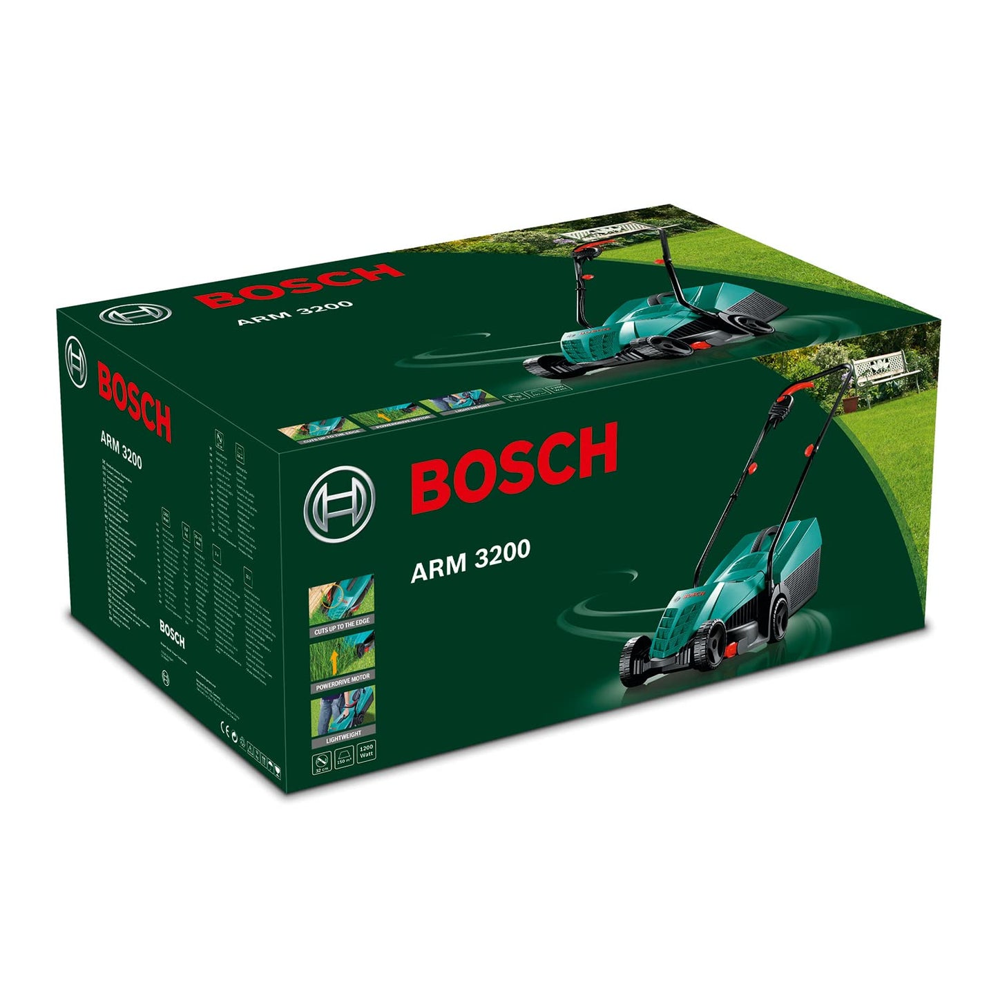 Bosch 06008A6071 Electric Lawnmower ARM 3200 (1200 W, Cutting Width: 32 cm, with Additional Blade Included, in Carton Packaging) – Amazon Edition, black,blue