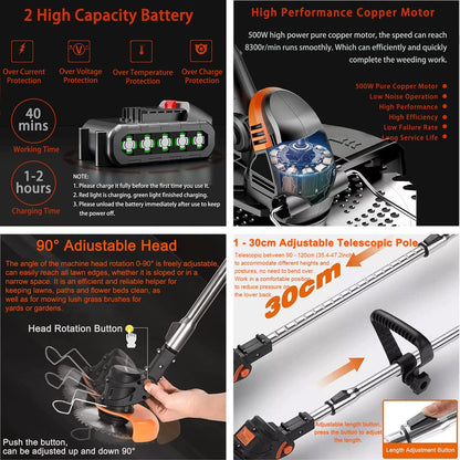 - Garden Strimmer Cordless Battery Grass Strimmer Electric Strimmer | 2Ah Li-ion Battery and Charger | Lawn Edger Tool for Trimming Grass Weed | 24V -