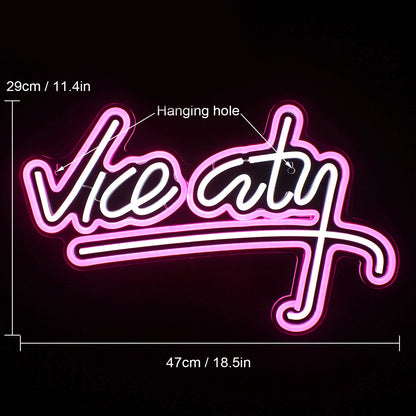 - wanxing Vice City Neon Sign Pink White Led Sign for Bedroom Wall Decor