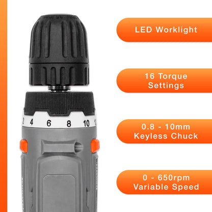 - Terratek Cordless Drill Driver 18V Lithium-Ion | 13Pc Electric Screwdriver Set -