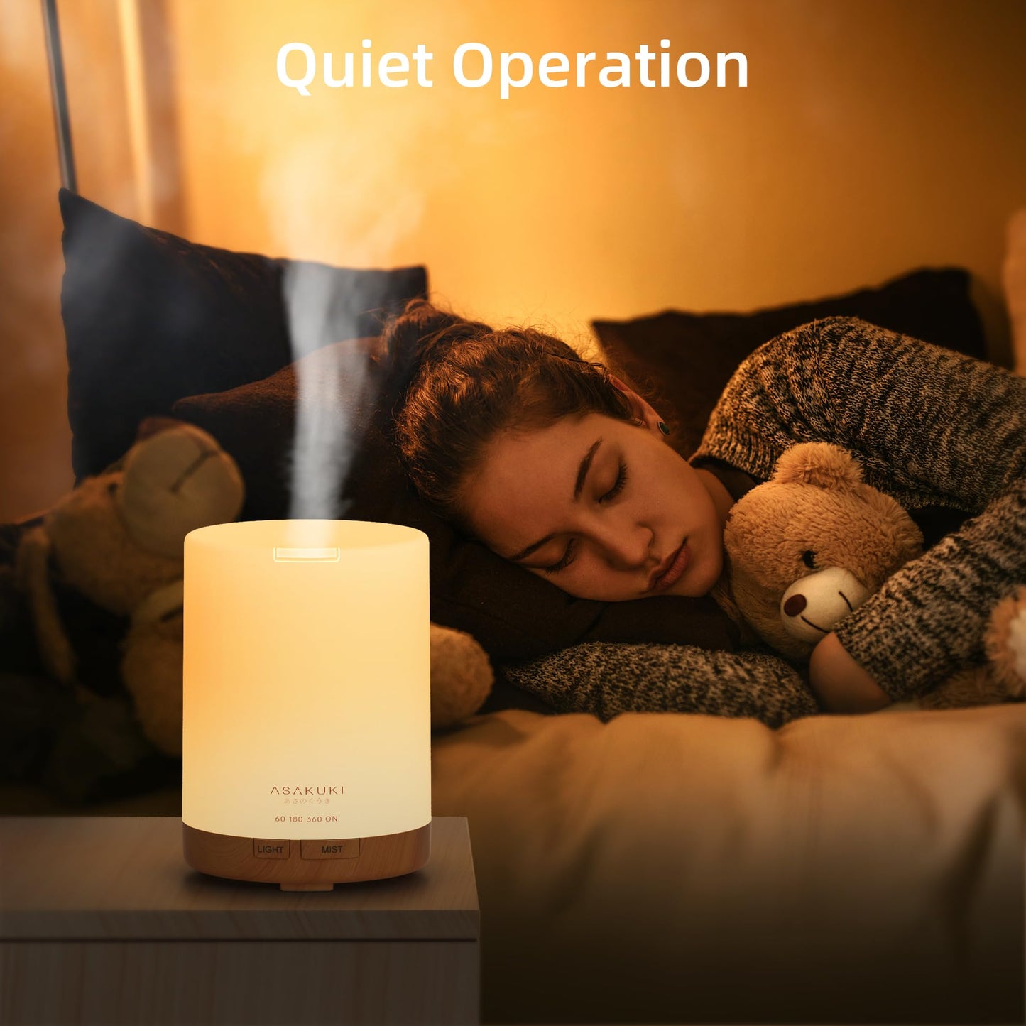 ASAKUKI 300ml Essential Oil Diffuser, Ultrasonic Aromatherapy Scented Diffuser Humidifier for Bedroom,Baby Room,Spa with 7 LED Color Lights and Auto Shut-Off, BPA-Free- Yellow Wood Grain