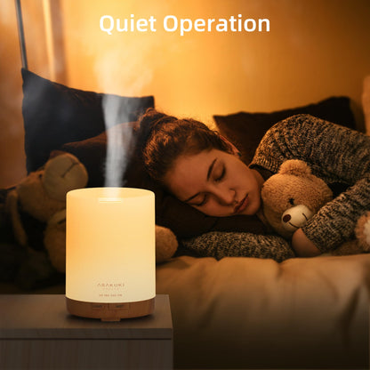 ASAKUKI 300ml Essential Oil Diffuser, Ultrasonic Aromatherapy Scented Diffuser Humidifier for Bedroom,Baby Room,Spa with 7 LED Color Lights and Auto Shut-Off, BPA-Free- Yellow Wood Grain
