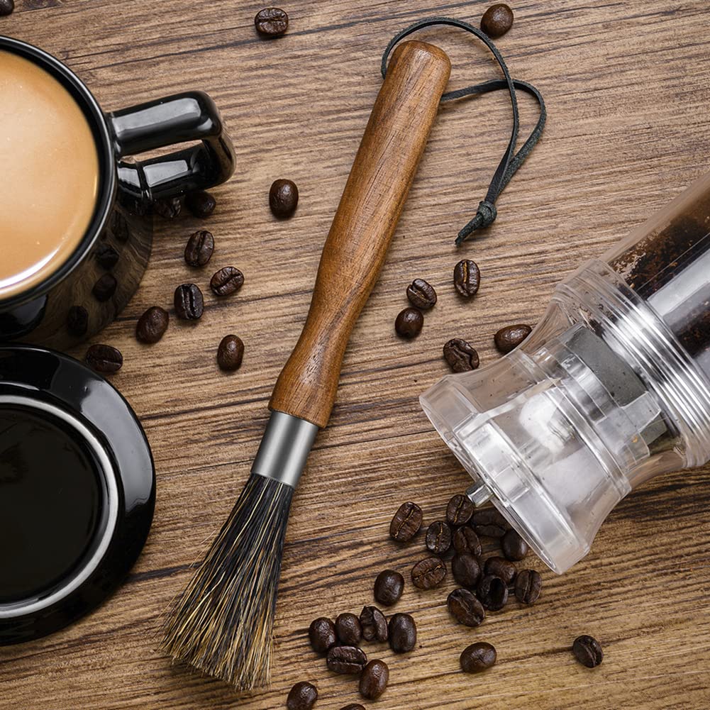 3-Pack Professional Coffee Grinder Cleaning Brush Set, Natural Boar Bristles Black Walnut Handle Espresso Machine Cleaning Brush, Coffee Cleaner Brushes Coffee Tool for Barista Home Kitchen