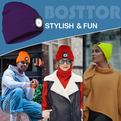 Bosttor LED Lighted Beanie Torch Hat, Knit Winter Hat for Men Dad Women, Unisex Beanie for Fishing Running Cycling, Cool Gadgets Presents Stocking Fillers Black