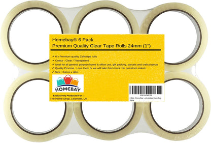 6 Rolls - Cellotape Strong Clear Packing Tape Rolls Extra Long | 24mm x 40m | Packaging Sellotape Parcel Cellotape Transparent