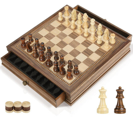 - Peradix Magnetic Wooden Chess Set | 32.5 x 32.5 cm | Chess Board Game with 2 Built-in Storage Drawers -