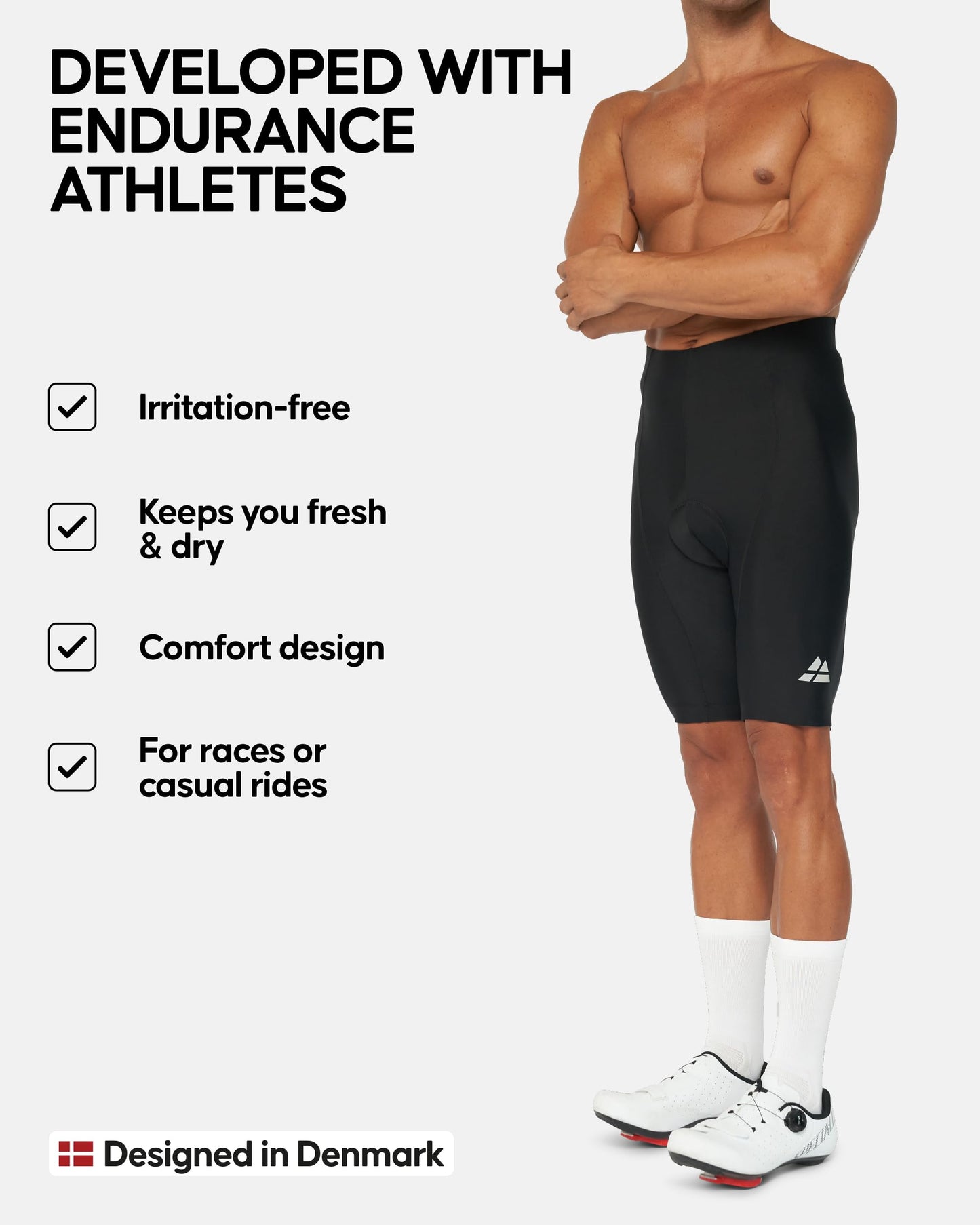 DANISH ENDURANCE Padded Cycling Shorts, Mountain Bike Gear, Quick Dry, for Men, Black/Black, M