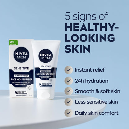 - NIVEA MEN Sensitive Face Moisturiser | (75ml) | Men's Moisturiser with 0% Alcohol -
