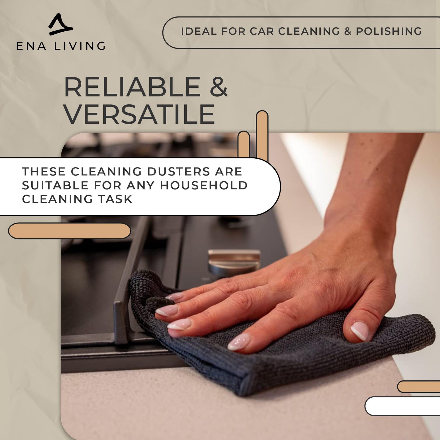 - ENA Living Black Microfibre Cloth | Efficient Dusters For Cleaning -