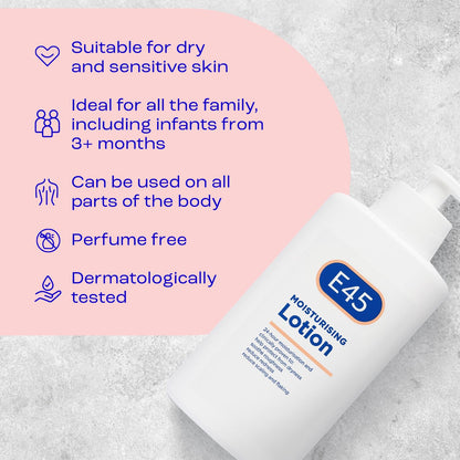 - E45 Moisturising Lotion | 500 ml | Dermatological Body Moisturiser Lotion -