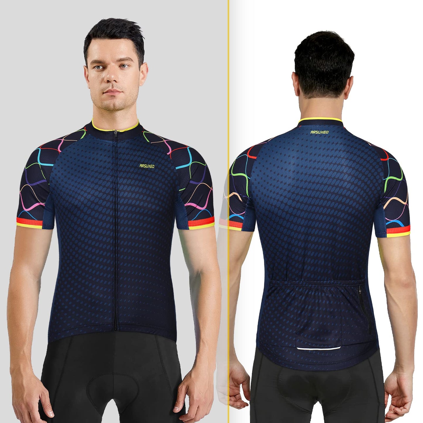 ARSUXEO Mens Cycling Jersey Short Sleeves MTB Jersey Bright Bike T-Shirt Breathable Cycle Top ZY845 M