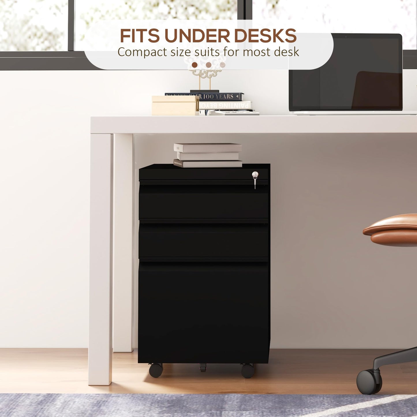 - Vinsetto 3-Drawer Mobile Filing Cabinet with Pencil Tray, Steel Lockable File Cabinet -