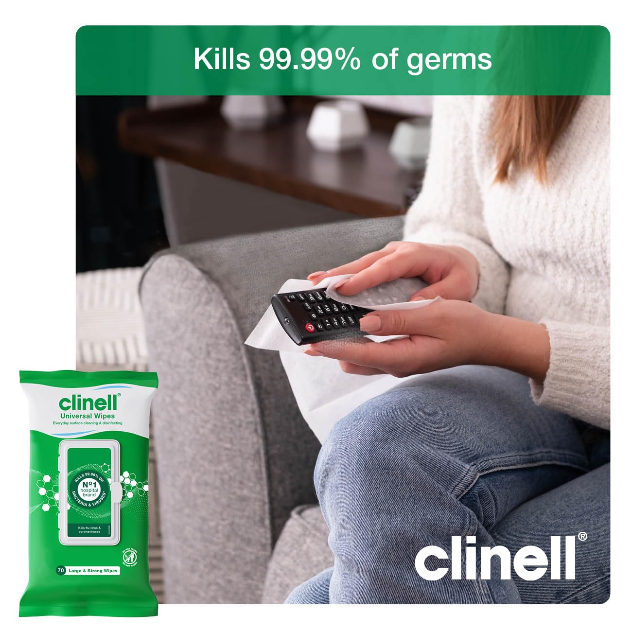 Clinell Universal Cleaning and Disinfecting Wipes for Home - Pack of 4 - 70 XL Wipes per Pack (280 Wipes) - with Moisture Lock Lid - Kills 99.99% of Germs, Antimicrobial, Quick Action