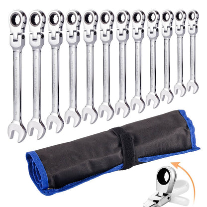 - Qnkaa Ratchet Spanner Set | 12pcs Metric Flexible Combination Wrench-