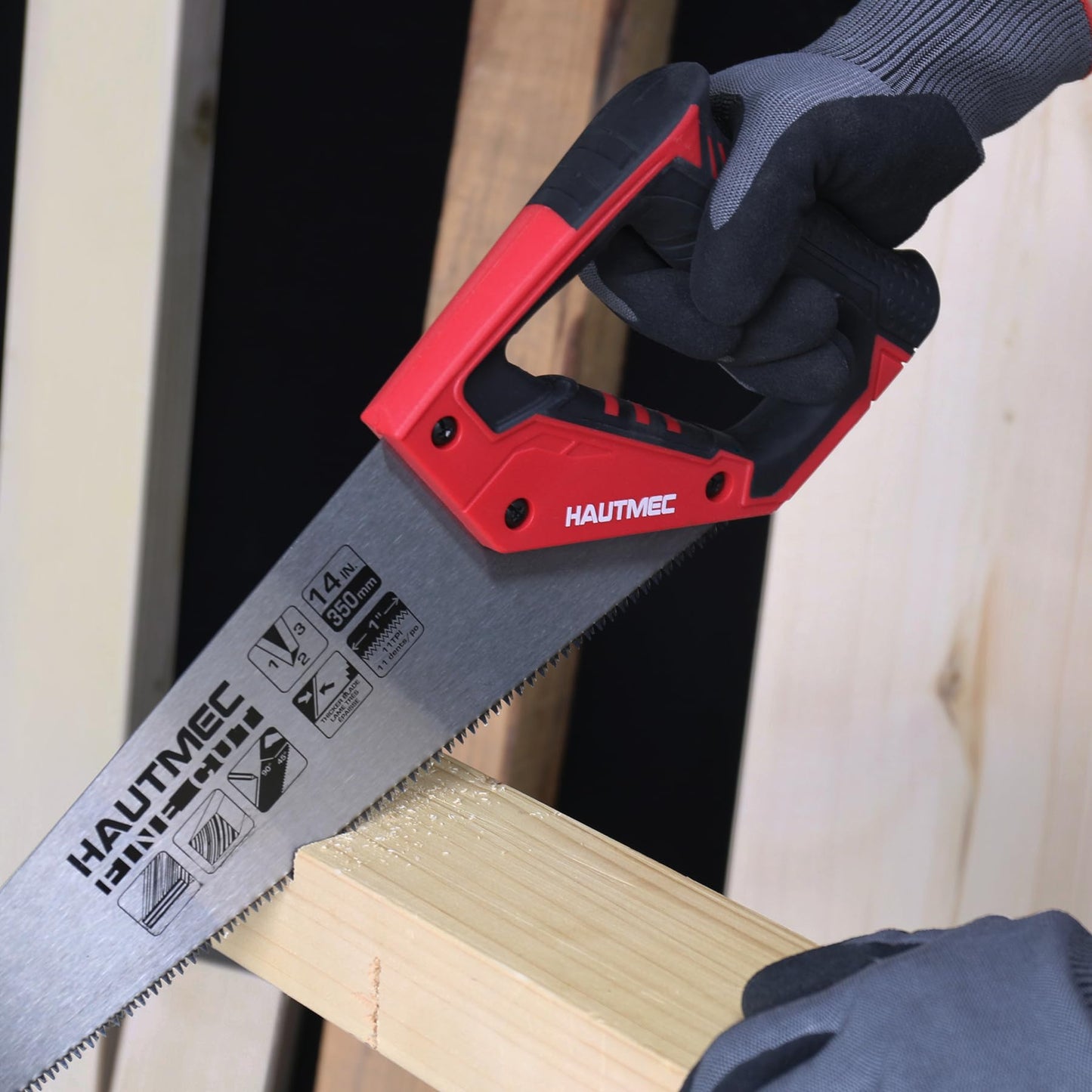 - HAUTMEC 14 in. Universal Hand Saw | 11 TPI Fine Cuts Wood Saw -