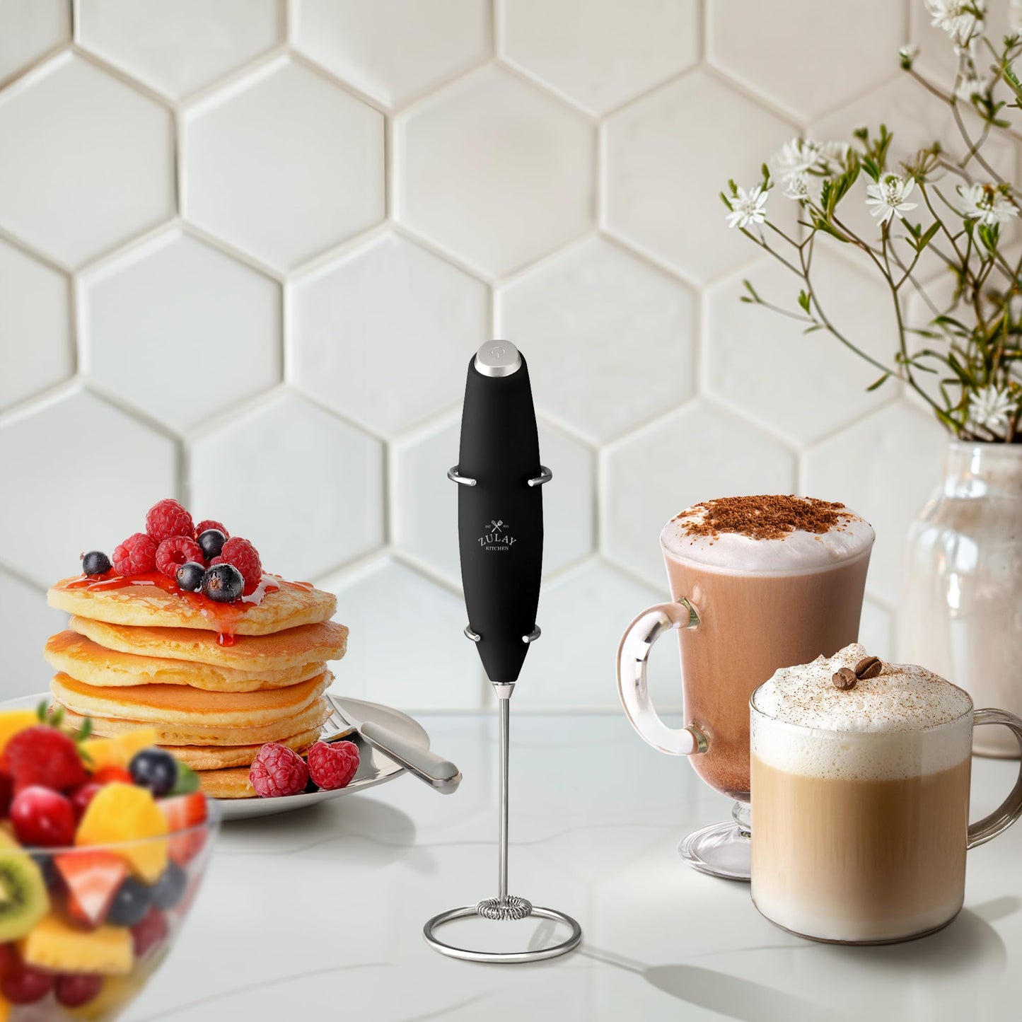 - Zulay Kitchen Executive Series Milk Frother Wand - Upgraded & Improved Stand