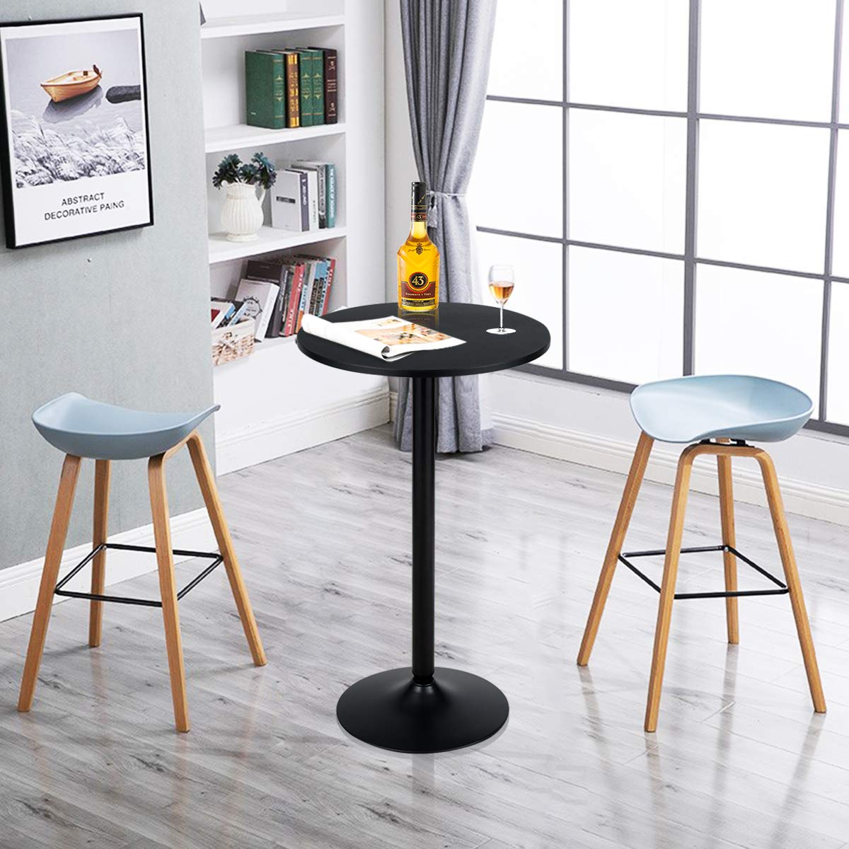 COSTWAY Round Bar Table, Counter Bistro Pub Tables with Fixed Tabletop and Stable Base, Circular Cocktail Dining Table for Home, Office and Kitchen, Holds up to 150kg (101cm H, 1PCS)