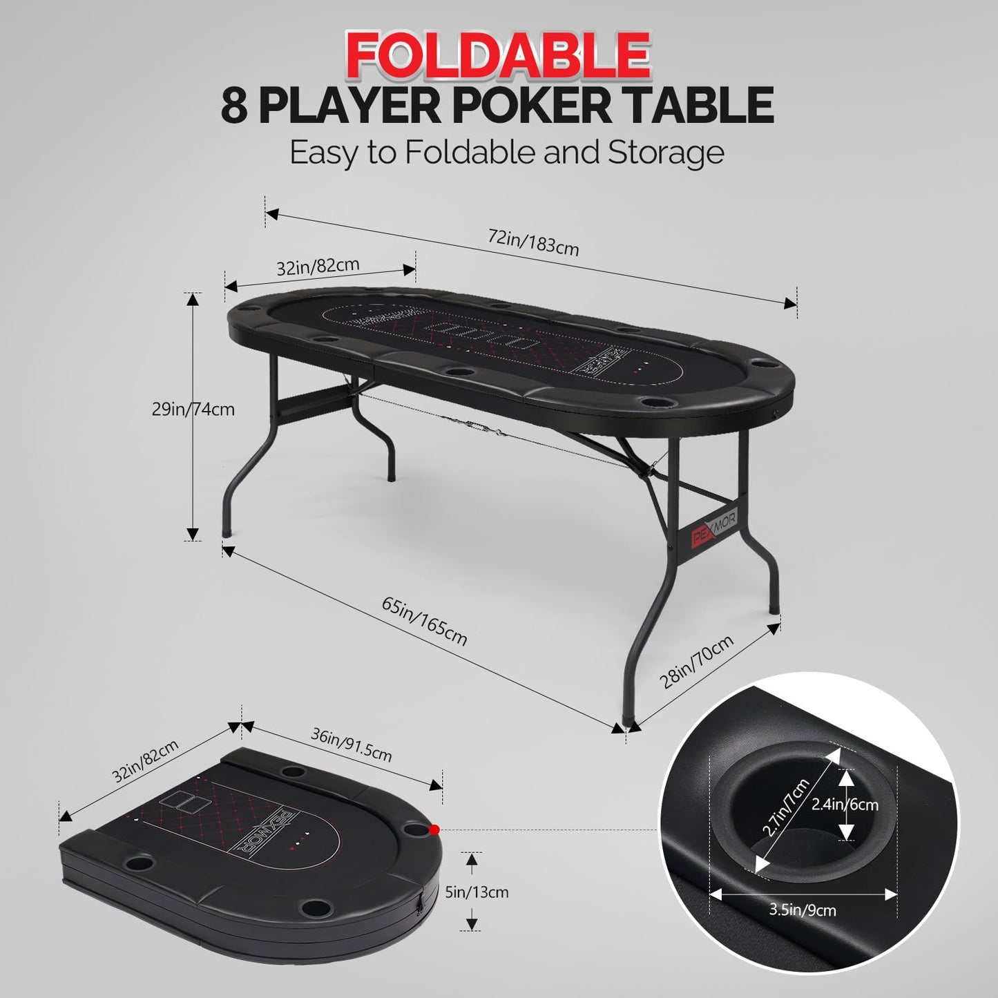 - PEXMOR Foldable 8 Player Poker Table | Folding Blackjack Casino Card Game Table -