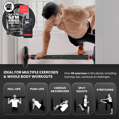 - Pull Up Bar Door Frame NO Screws + Exercise E-Book | Professional Chin Up with Padded Handles | Extra Wide Dip Workout Bars for Hanging in Doorway at Home -