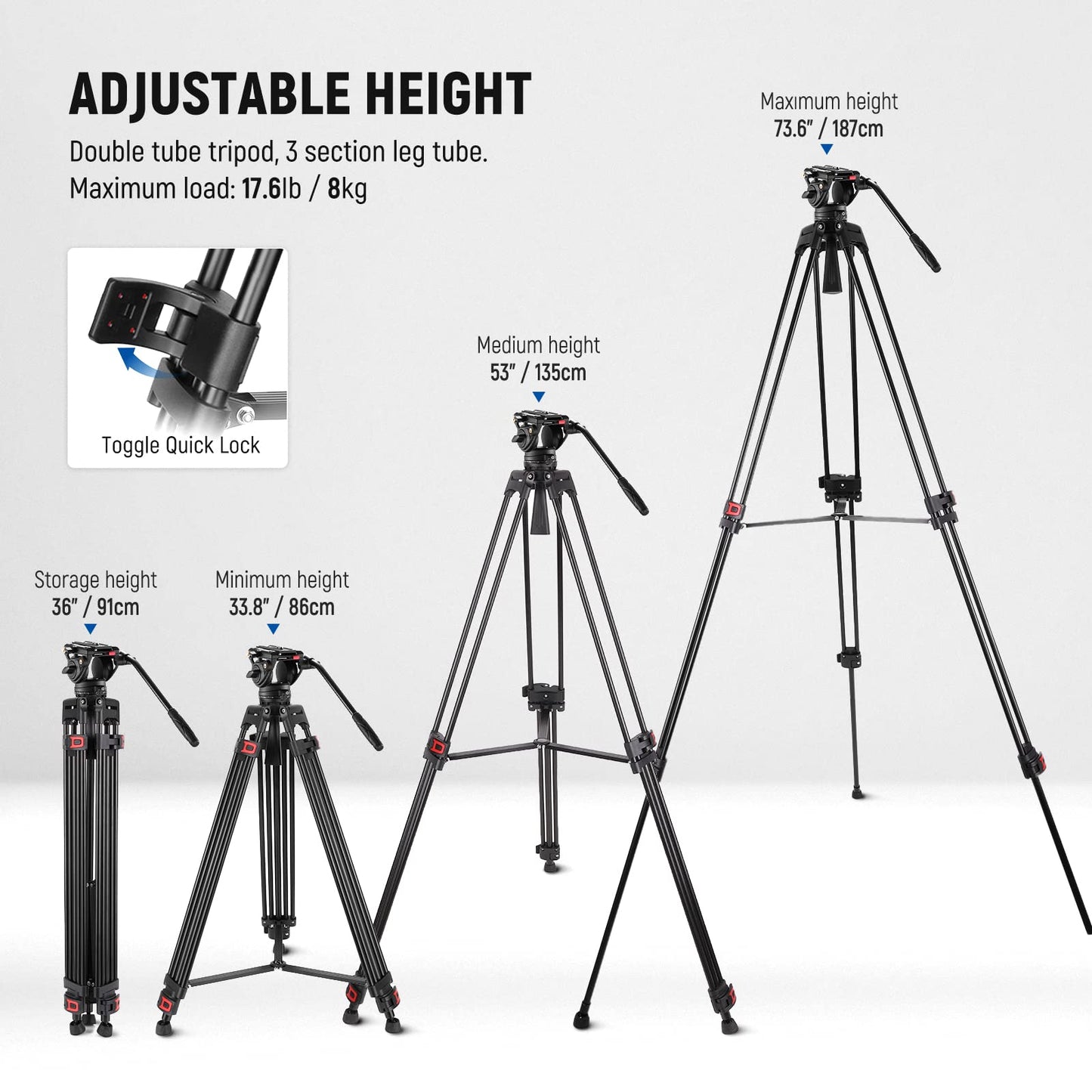 - NEEWER 74 Inch Pro Video Tripod | Fluid Head | QR Plate Compatible -