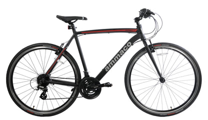 Ammaco Pathway X2 700c Road Hybrid Trekking Mens Sports Commuter Urban Bike 21" Frame Lightweight Alloy Black Red 24 Speed