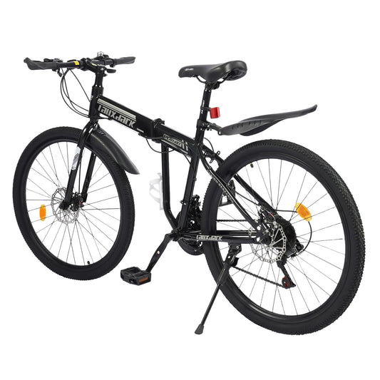 BAOCHADA 26 Inch Folding Bike 21 Speed Mountain Bike, Adult Folding Mountainbike Gears Folding Bicycle with Dual Disc Brake Hard Frame MTB Bike for Men and Women, Black+Silver