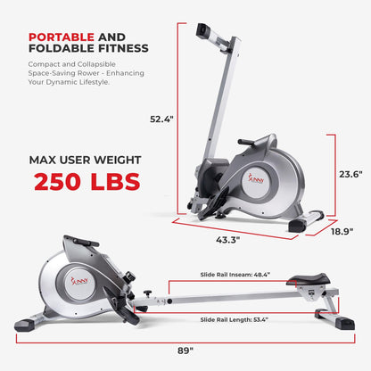 - Sunny Health and Fitness Magnetic Rowing Machine | Folding Rower with LCD Monitor -