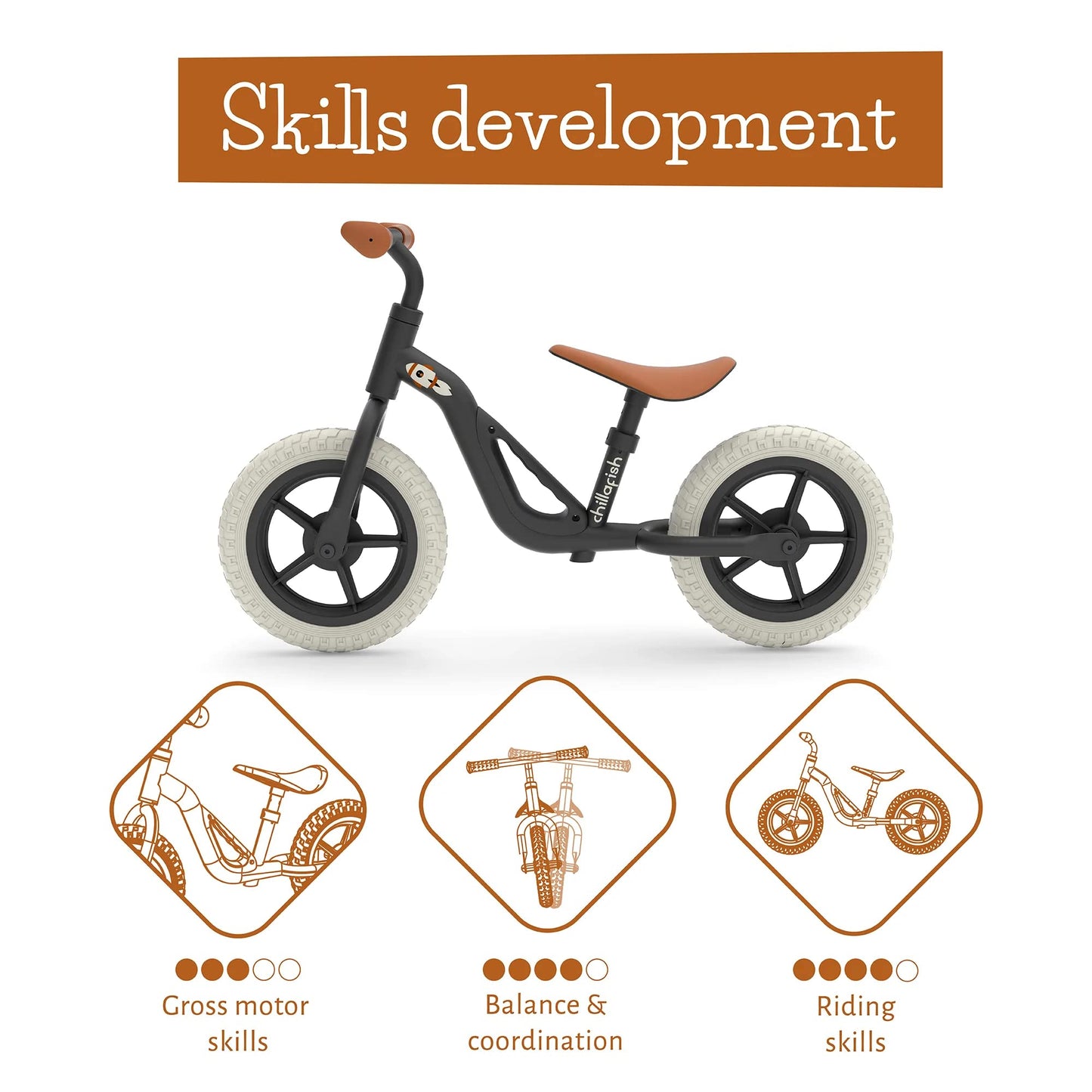 Chillafish Lightweight Kids' Balance Bike - Black | Adjustable Seat & Handlebar Balance Bike with Puncture-Proof Wheels, a Carry Handle & Custom Moulded Seat for Toddlers | Ages 18 Months to 4 Years