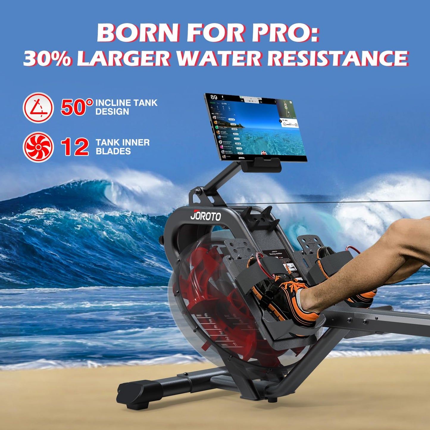 - JOROTO Water Rowing Machine For Home Gym | 150KG Weight Capacity With Bluetooth Connection -