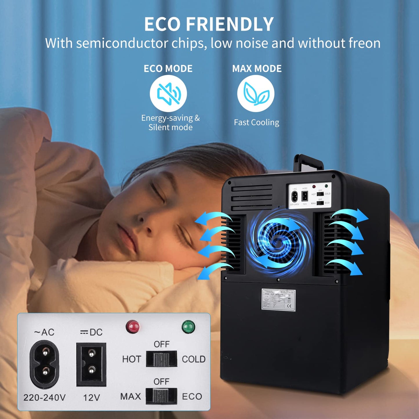 - Mini Fridge 15 Liter/21 Cans | Upgrade Portable AC+DC Power Small Fridge for Bedroom -