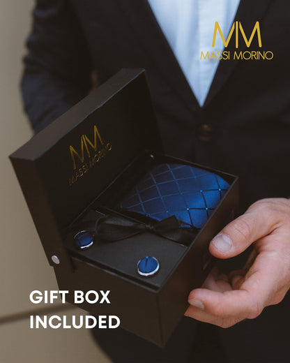 - Massi Morino Tie and Pocket Square Set Men | Cufflinks | Tie Pin | Gift Box -