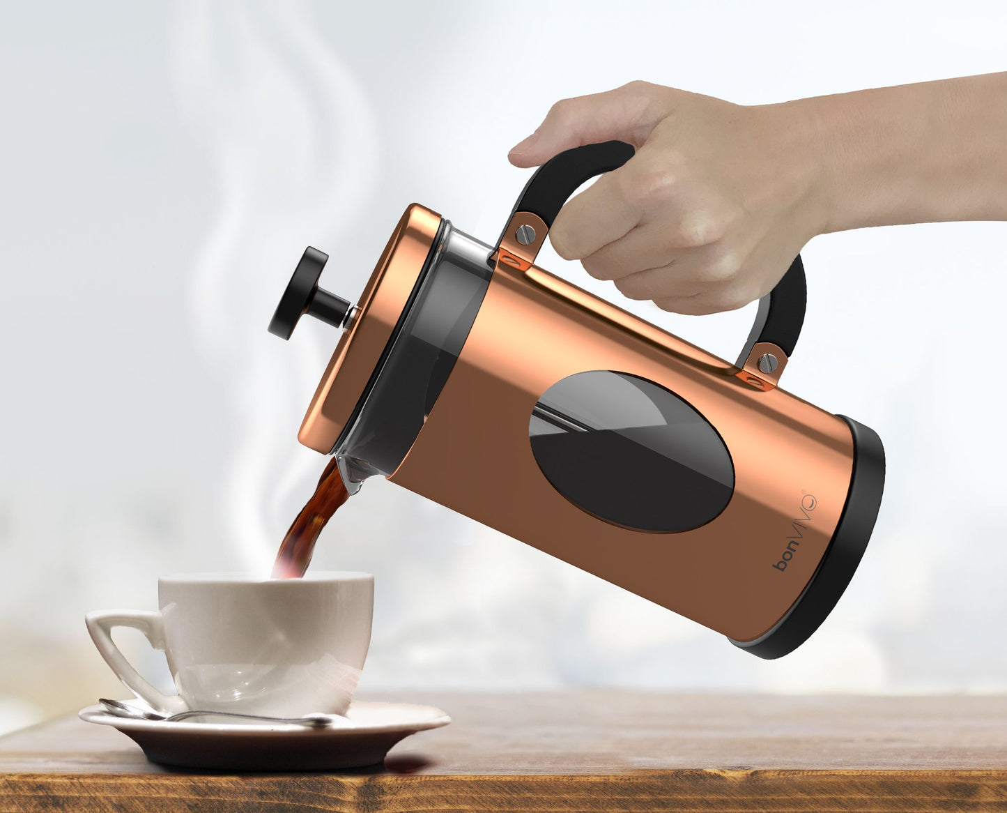 bonVIVO Cafetiere - GAZETARO I 350ml, 8 Cup, Stainless Steel French Press Coffee Maker w/Bonus Scoop and Replacement Filter Mesh - Heat-Resistant Coffee Press - Gifts for Women and Men Copper