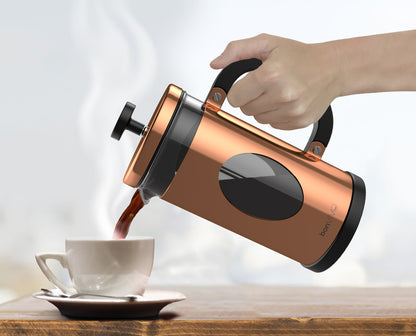 bonVIVO Cafetiere - GAZETARO I 350ml, 8 Cup, Stainless Steel French Press Coffee Maker w/Bonus Scoop and Replacement Filter Mesh - Heat-Resistant Coffee Press - Gifts for Women and Men Copper