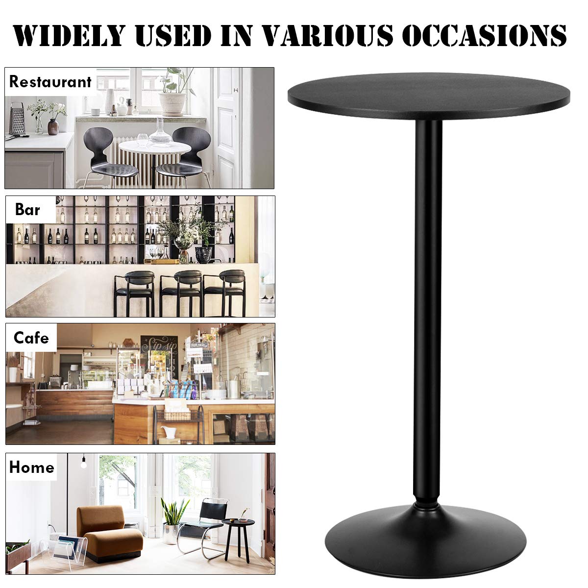 COSTWAY Round Bar Table, Counter Bistro Pub Tables with Fixed Tabletop and Stable Base, Circular Cocktail Dining Table for Home, Office and Kitchen, Holds up to 150kg (101cm H, 1PCS)
